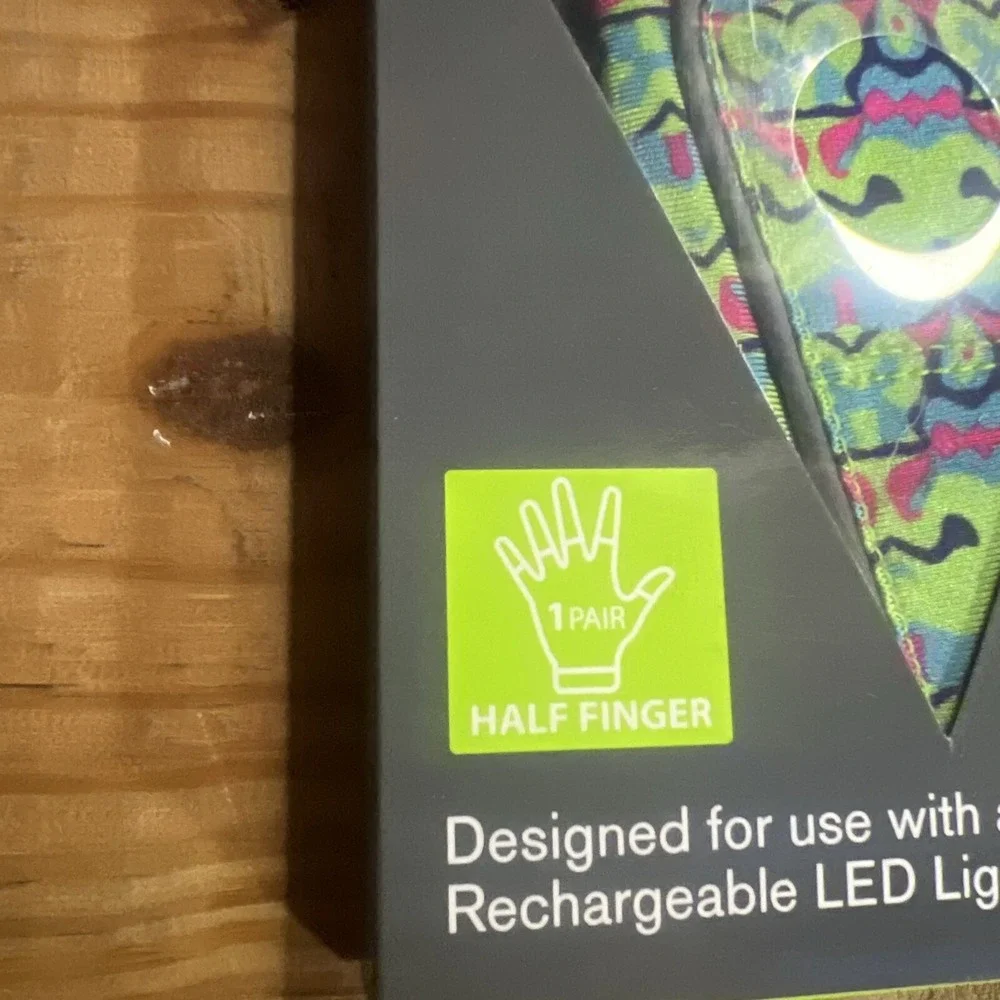 RunLites Peacock Pattern LED Running Gloves XS Half Finger Rechargeable